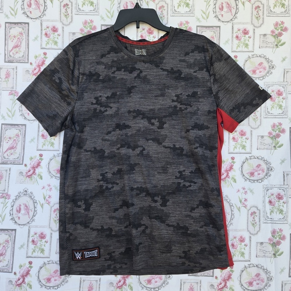 Tapout WWE Men's Large Gray‎ Camo Performance T-Shirt MMA Gym Athletic Workout